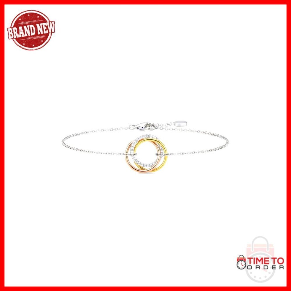 Sterling Silver Crystal Bracelet with Gold Plated Accents, Adjustable Chain